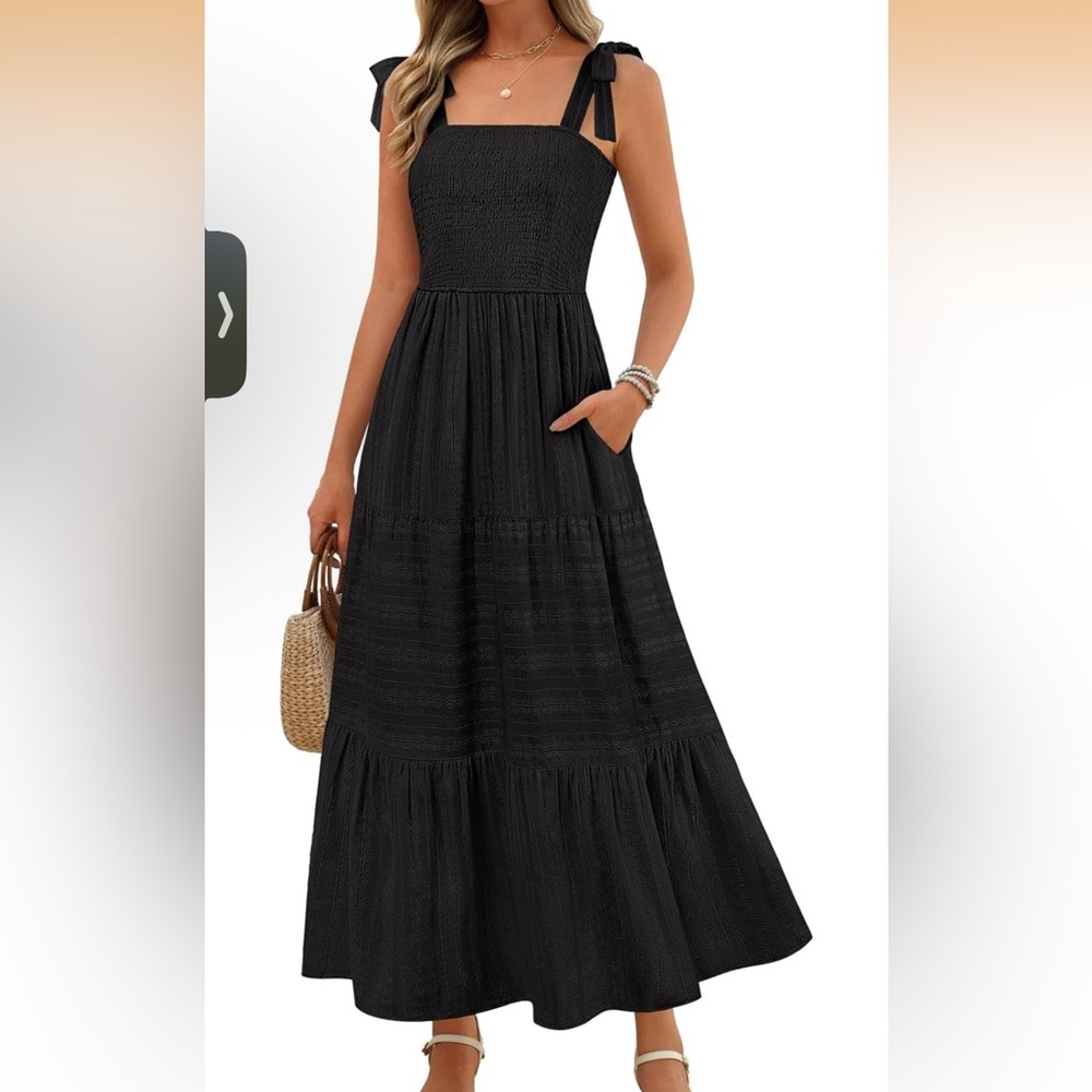 Brand New Meerokeety Black Maxi Dress with Bow Straps